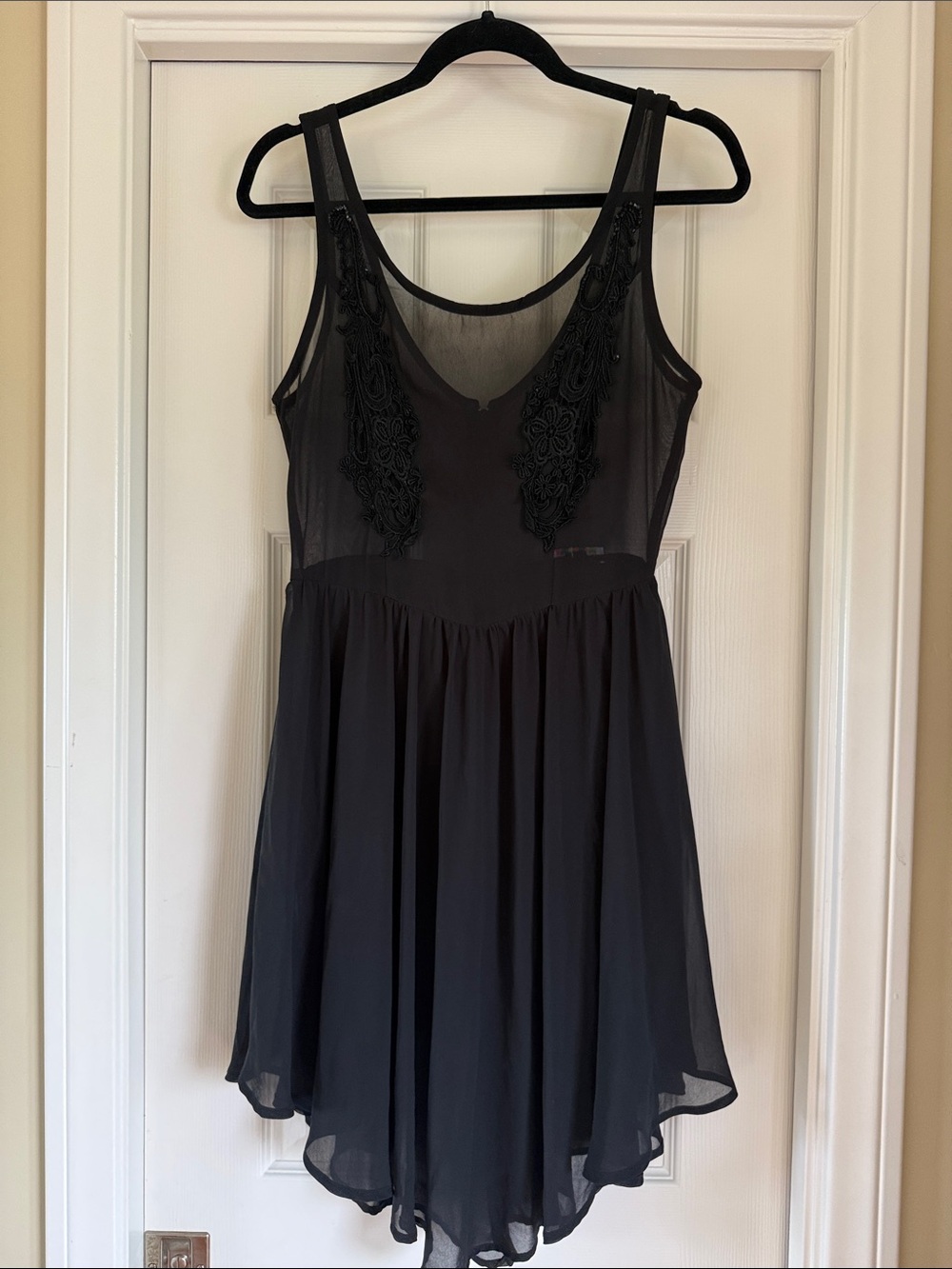 Black Sheer Overlay Skater Dress